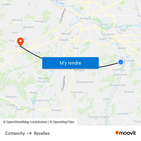 Cottenchy to Revelles map