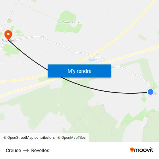 Creuse to Revelles map