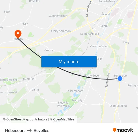 Hébécourt to Revelles map