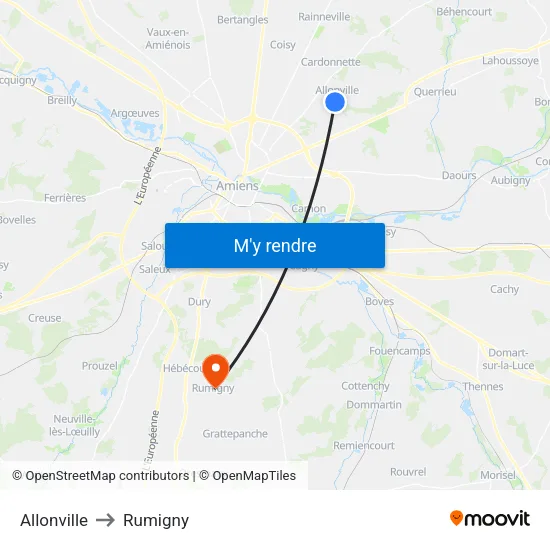 Allonville to Rumigny map