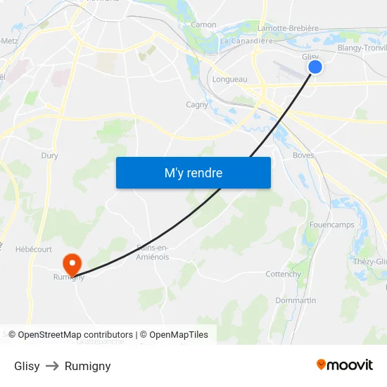 Glisy to Rumigny map