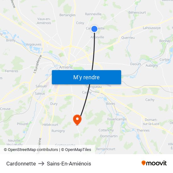 Cardonnette to Sains-En-Amiénois map