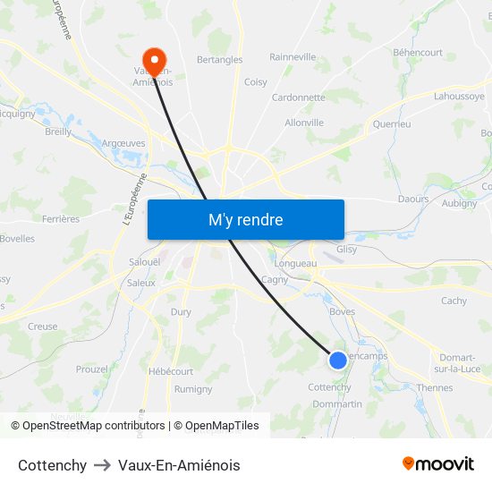 Cottenchy to Vaux-En-Amiénois map