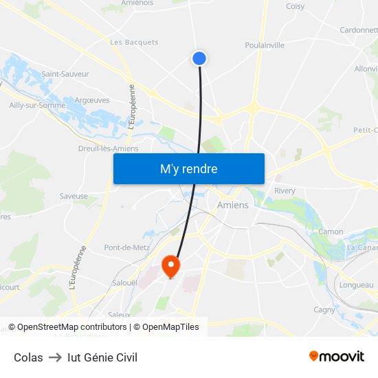 Colas to Iut Génie Civil map