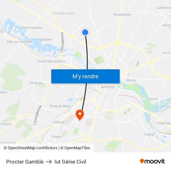 Procter Gamble to Iut Génie Civil map