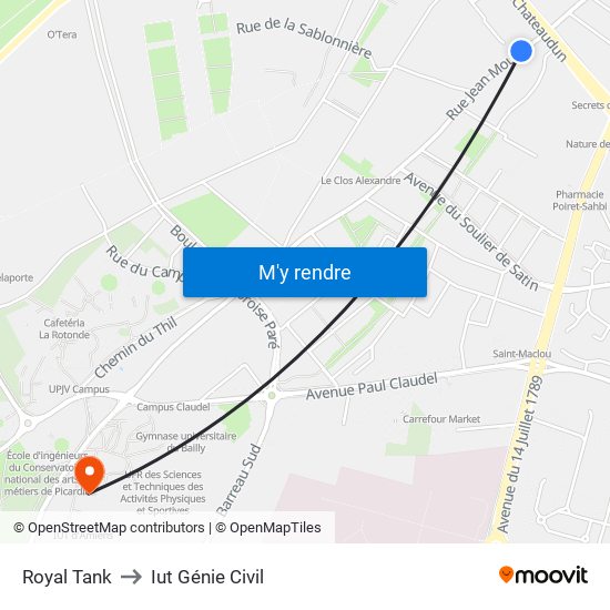 Royal Tank to Iut Génie Civil map