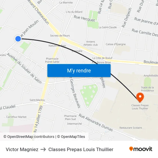 Victor Magniez to Classes Prepas Louis Thuillier map