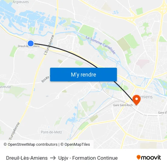 Dreuil-Lès-Amiens to Upjv - Formation Continue map