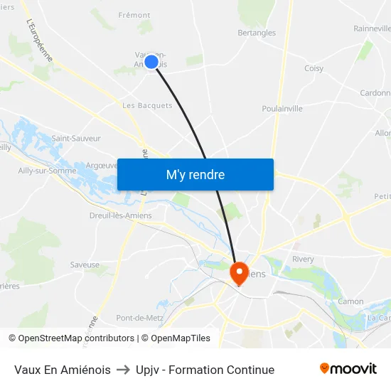 Vaux En Amiénois to Upjv - Formation Continue map
