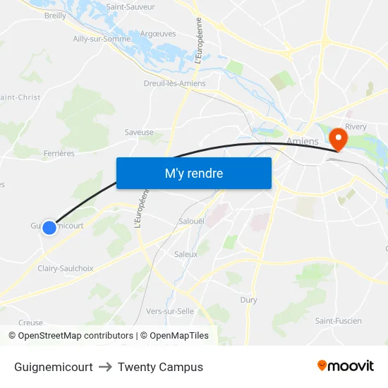 Guignemicourt to Twenty Campus map