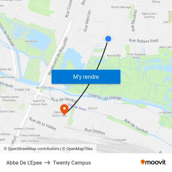 Abbe De L'Epee to Twenty Campus map