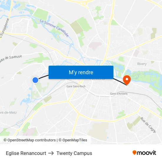 Eglise Renancourt to Twenty Campus map