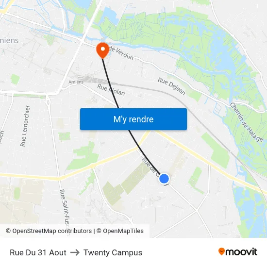 Rue Du 31 Aout to Twenty Campus map