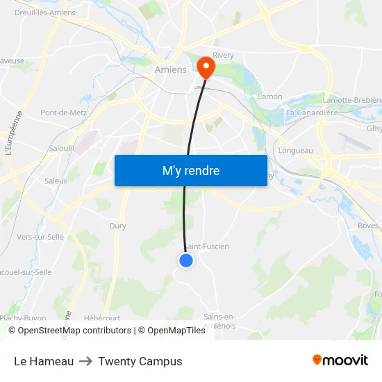 Le Hameau to Twenty Campus map