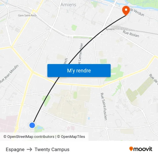 Espagne to Twenty Campus map