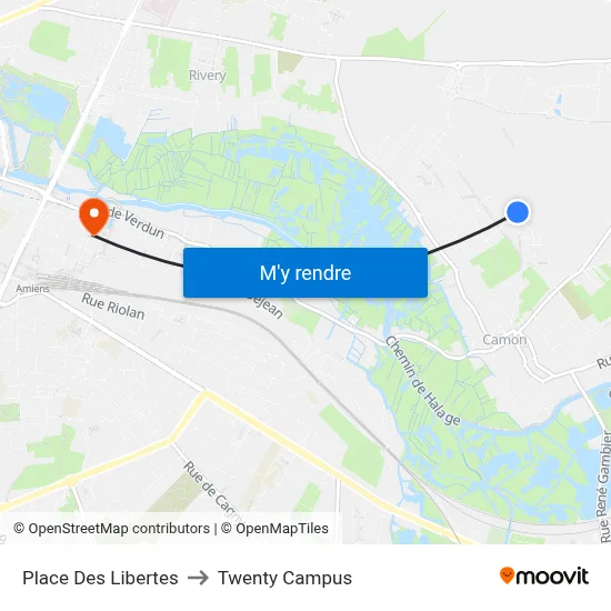 Place Des Libertes to Twenty Campus map