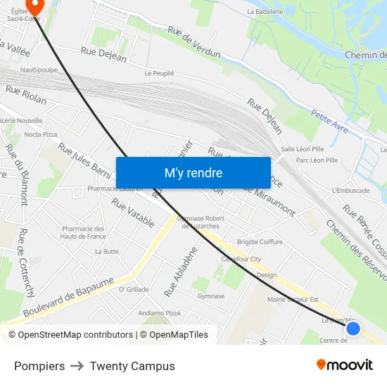 Pompiers to Twenty Campus map