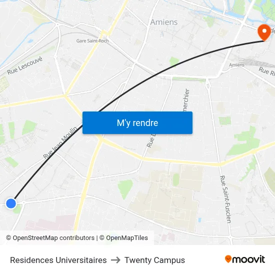 Residences Universitaires to Twenty Campus map