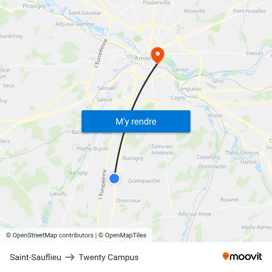 Saint-Sauflieu to Twenty Campus map