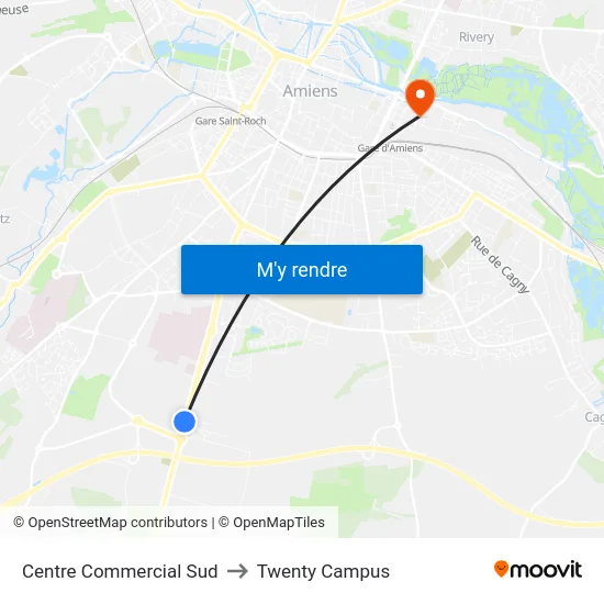 Centre Commercial Sud to Twenty Campus map