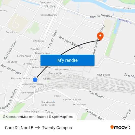 Gare Du Nord B to Twenty Campus map