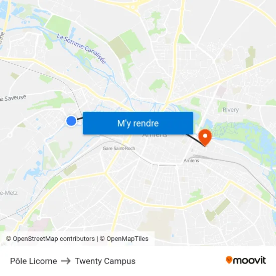 Pôle Licorne to Twenty Campus map