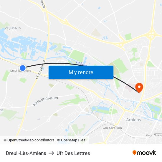 Dreuil-Lès-Amiens to Ufr Des Lettres map