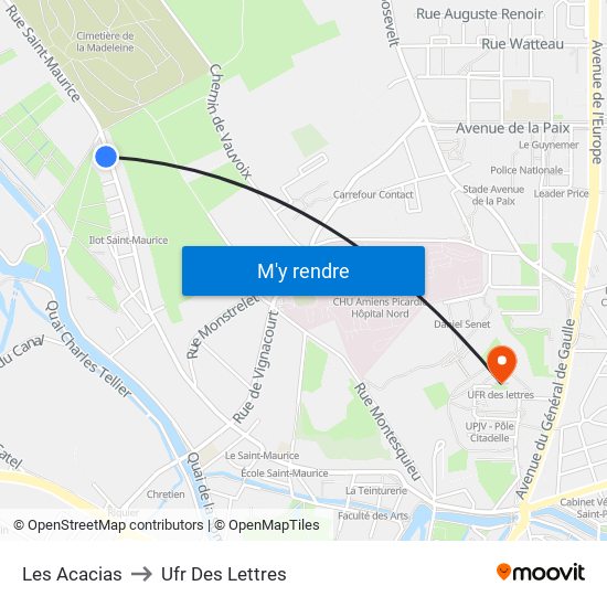 Les Acacias to Ufr Des Lettres map