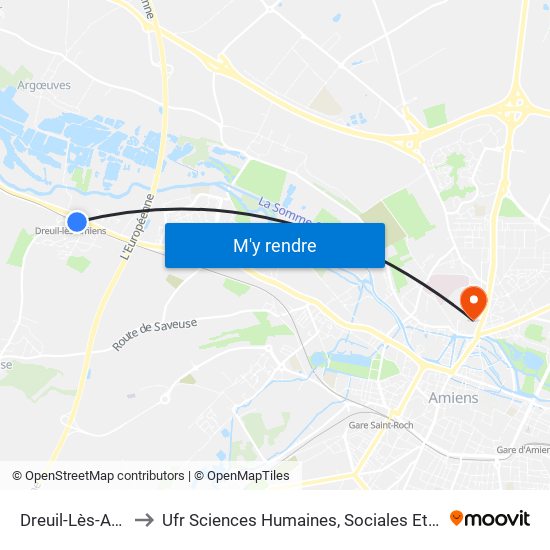 Dreuil-Lès-Amiens to Ufr Sciences Humaines, Sociales Et Philosophie map