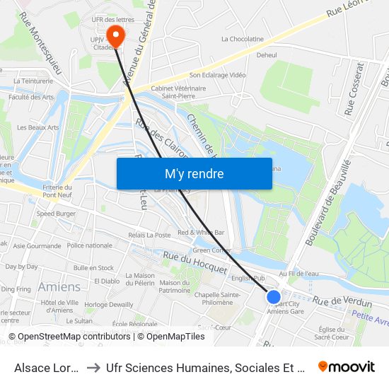 Alsace Lorraine to Ufr Sciences Humaines, Sociales Et Philosophie map