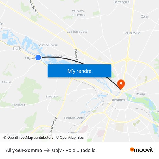 Ailly-Sur-Somme to Upjv - Pôle Citadelle map