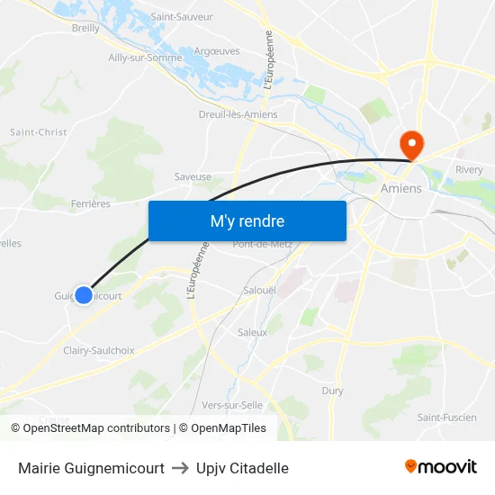 Mairie Guignemicourt to Upjv Citadelle map