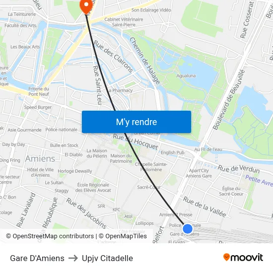 Gare D'Amiens to Upjv Citadelle map