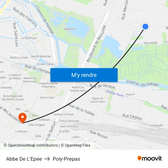 Abbe De L'Epee to Poly-Prepas map