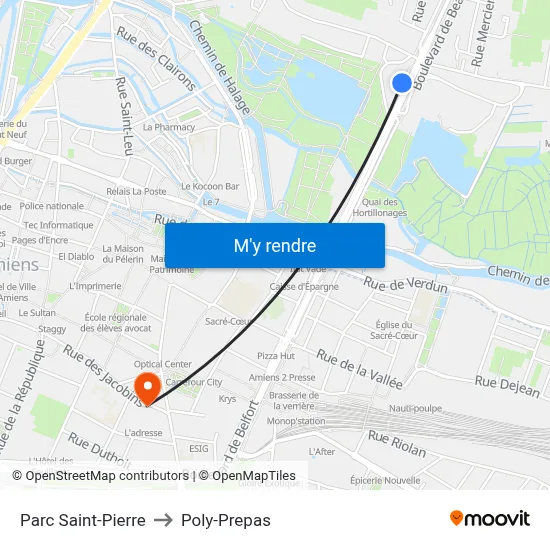 Parc Saint-Pierre to Poly-Prepas map
