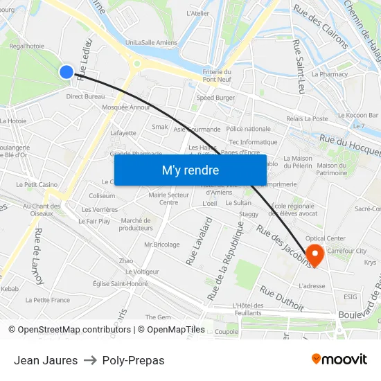 Jean Jaures to Poly-Prepas map