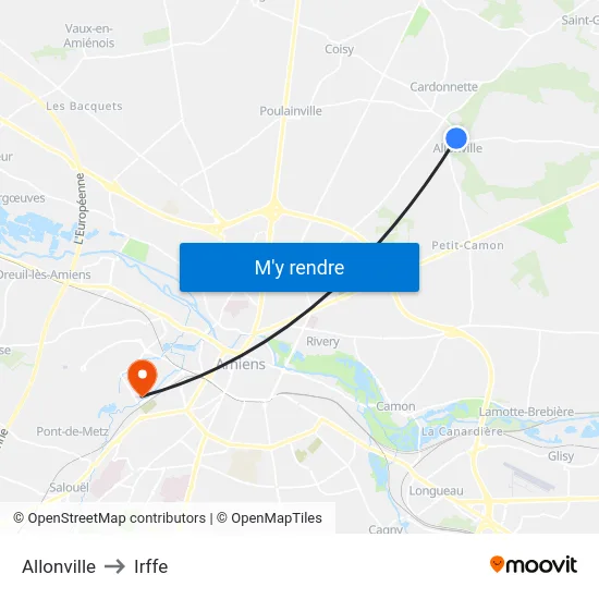 Allonville to Irffe map