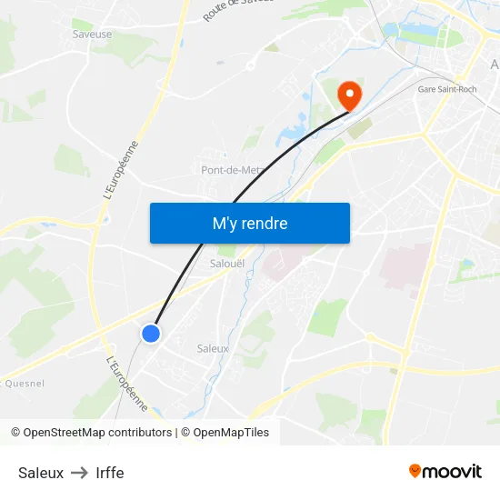 Saleux to Irffe map