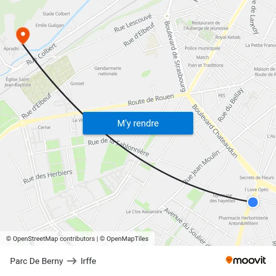 Parc De Berny to Irffe map