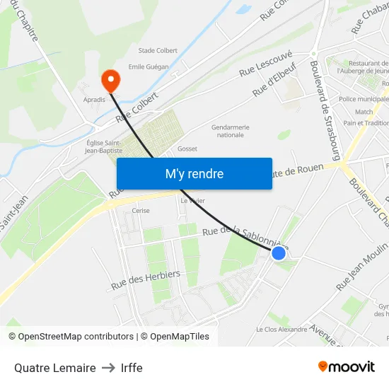 Quatre Lemaire to Irffe map
