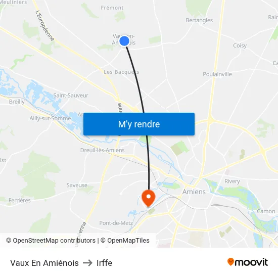 Vaux En Amiénois to Irffe map