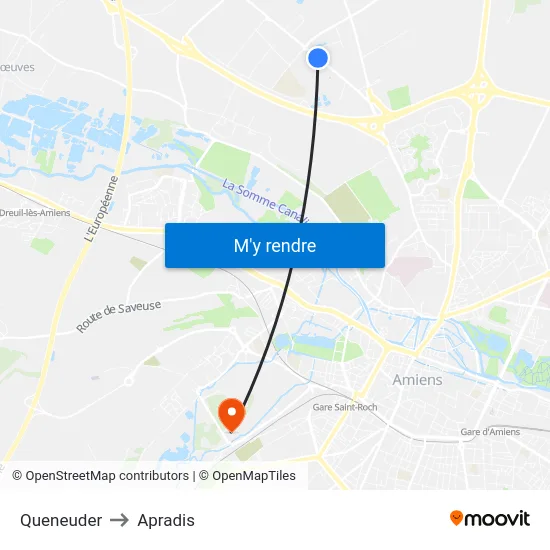 Queneuder to Apradis map