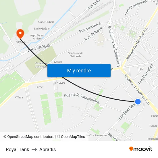 Royal Tank to Apradis map