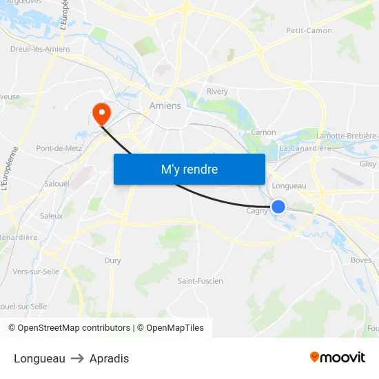 Longueau to Apradis map