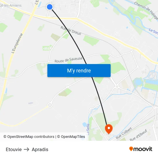 Etouvie to Apradis map