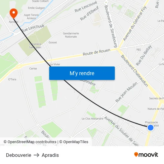 Debouverie to Apradis map