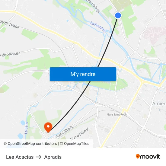 Les Acacias to Apradis map