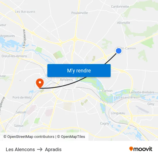 Les Alencons to Apradis map