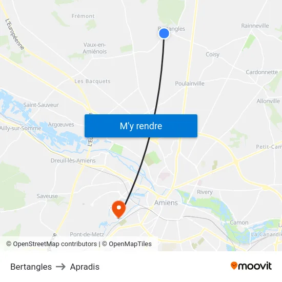 Bertangles to Apradis map