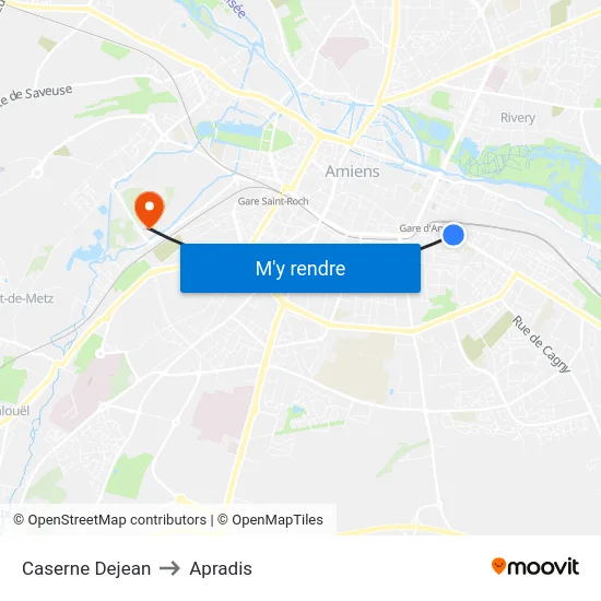 Caserne Dejean to Apradis map